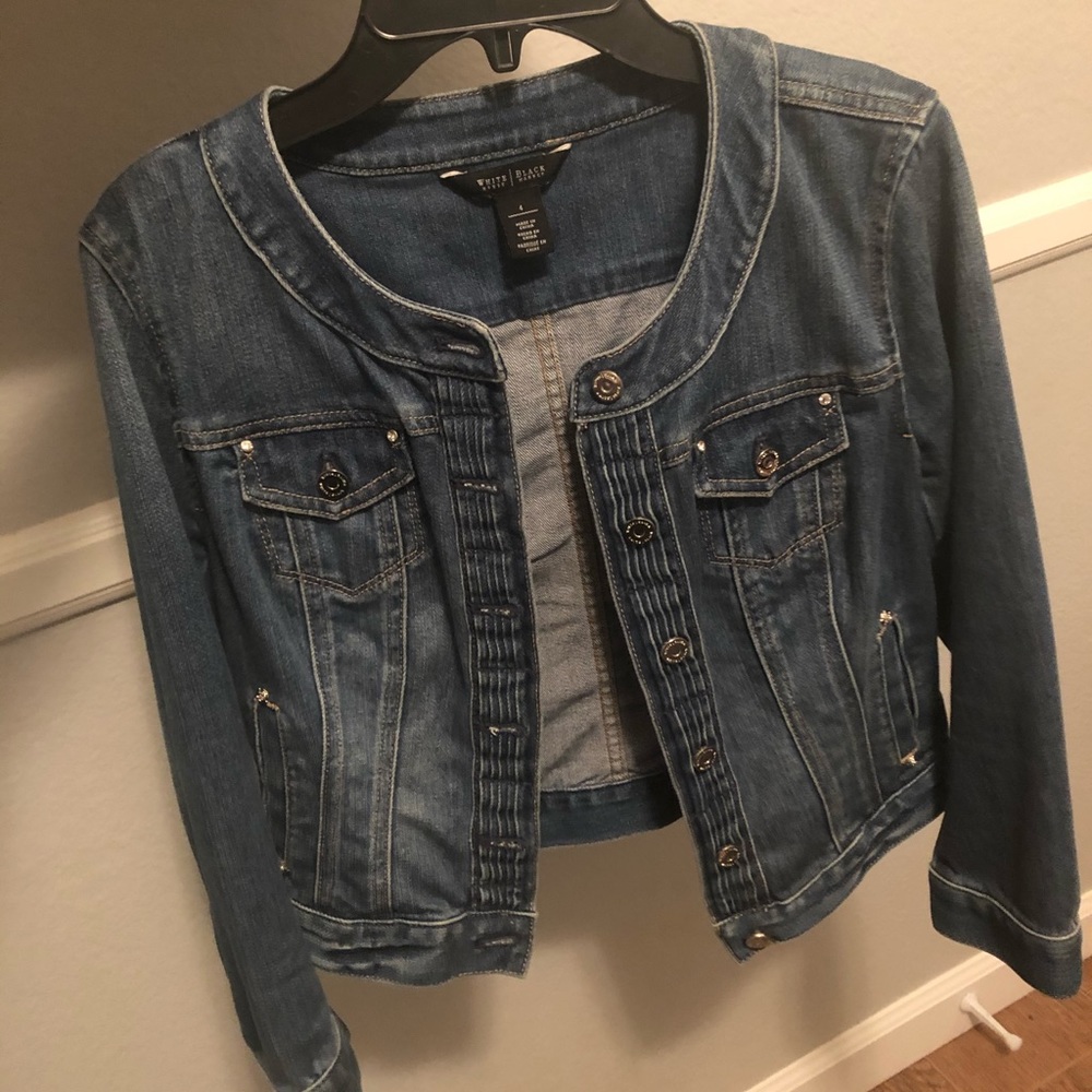 white house black market blue jean jacket